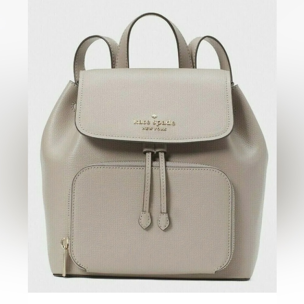 New Kate Spade Darcy Medium Flap Backpack Refined Grain Leather Warm Taupe